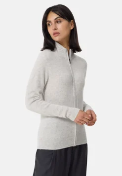 Kaschmir Strickjacke Cardigan mit Reissverschluss hellgrau melange