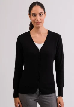 Kaschmir Strickjacke Cardigan V-Ausschnitt schwarz