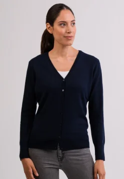 Kaschmir Strickjacke Cardigan V-Ausschnitt marine blau