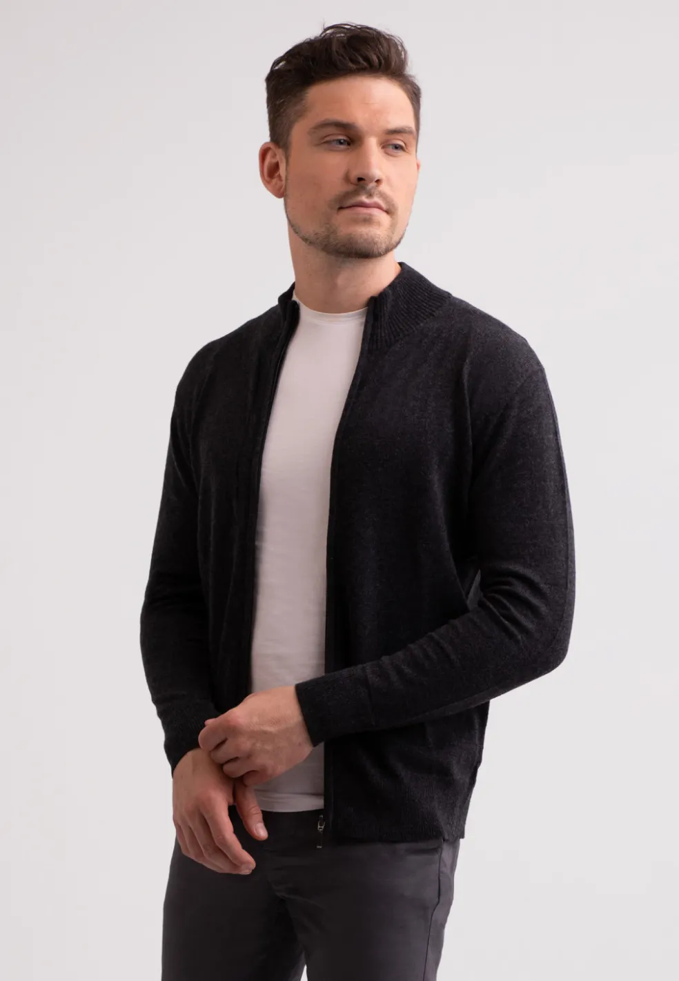 Kaschmir Strickjacke Cardigan dunkel anthrazit