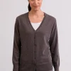 Kaschmir Strickjacke Cardigan V-Ausschnitt taupe melange