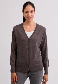 Kaschmir Strickjacke Cardigan V-Ausschnitt taupe melange