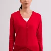 Kaschmir Strickjacke Cardigan V-Ausschnitt rot