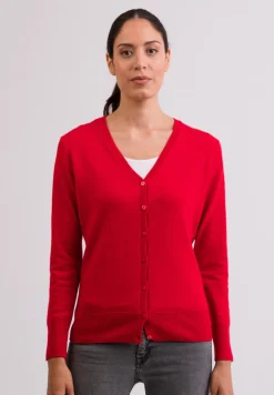 Kaschmir Strickjacke Cardigan V-Ausschnitt rot