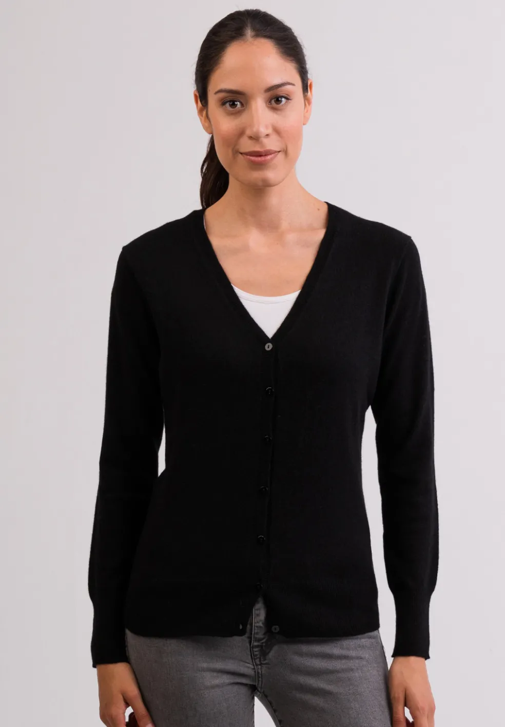 Kaschmir Strickjacke Cardigan V-Ausschnitt schwarz
