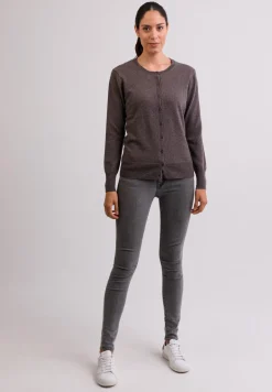 Kaschmir Strickjacke Cardigan Rundhals taupe melange