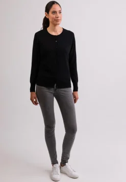 Kaschmir Strickjacke Cardigan Rundhals schwarz