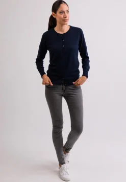Kaschmir Strickjacke Cardigan Rundhals marine blau