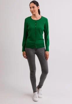 Kaschmir Strickjacke Cardigan Rundhals grün