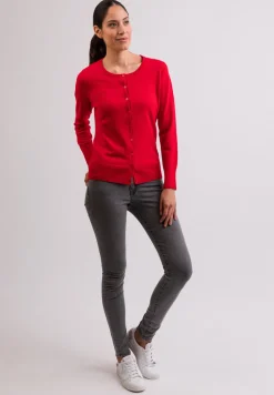 Kaschmir Strickjacke Cardigan Rundhals rot