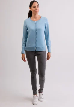 Kaschmir Strickjacke Cardigan Rundhals hellblau