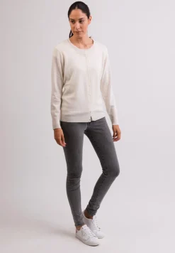 Kaschmir Strickjacke Cardigan Rundhals weiss