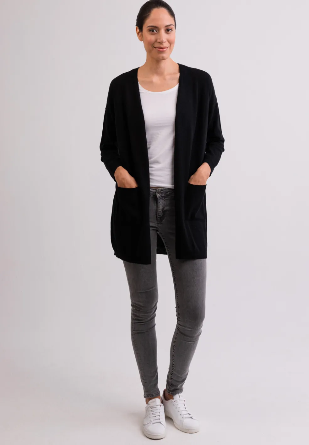 Kaschmir Strickjacke Cardigan Lang schwarz