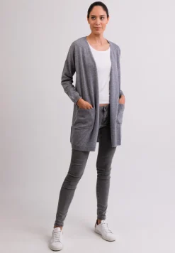 Kaschmir Strickjacke Cardigan Lang grau