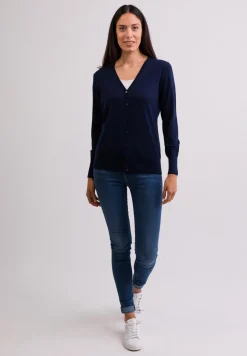 Kaschmir Strickjacke Cardigan V-Ausschnitt marine blau (Frühling)