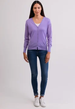 Kaschmir Strickjacke Cardigan V-Ausschnitt viola (Frühling)