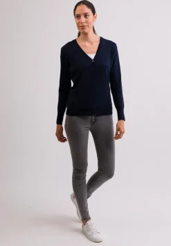 Kaschmir Strickjacke Cardigan V-Ausschnitt marine blau