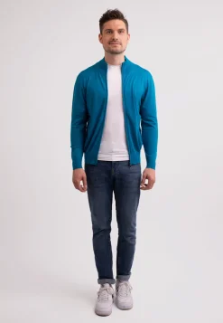 Kaschmir Strickjacke Cardigan mykonos blau (Frühling)