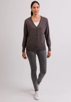Kaschmir Strickjacke Cardigan V-Ausschnitt taupe melange