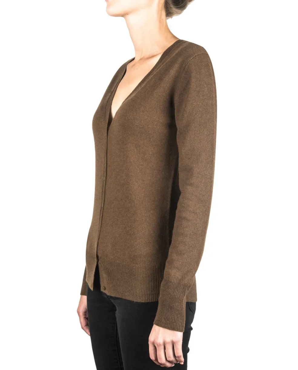 Kaschmir Strickjacke Cardigan V-Ausschnitt mocha
