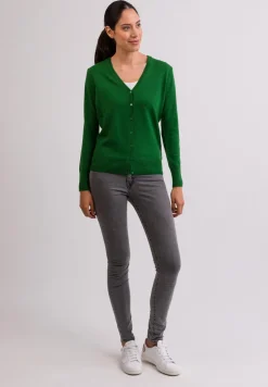 Kaschmir Strickjacke Cardigan V-Ausschnitt grün