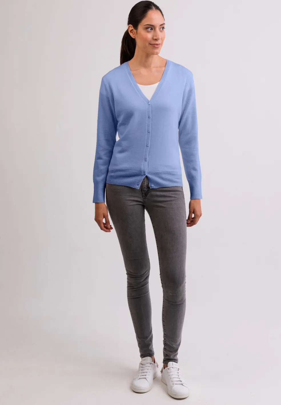 Kaschmir Strickjacke Cardigan V-Ausschnitt hellblau