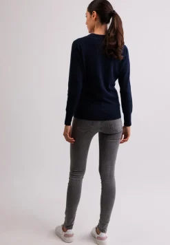 Kaschmir Strickjacke Cardigan Rundhals marine blau