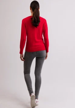 Kaschmir Strickjacke Cardigan Rundhals rot