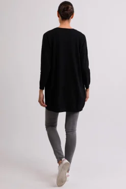 Kaschmir Strickjacke Cardigan Lang schwarz
