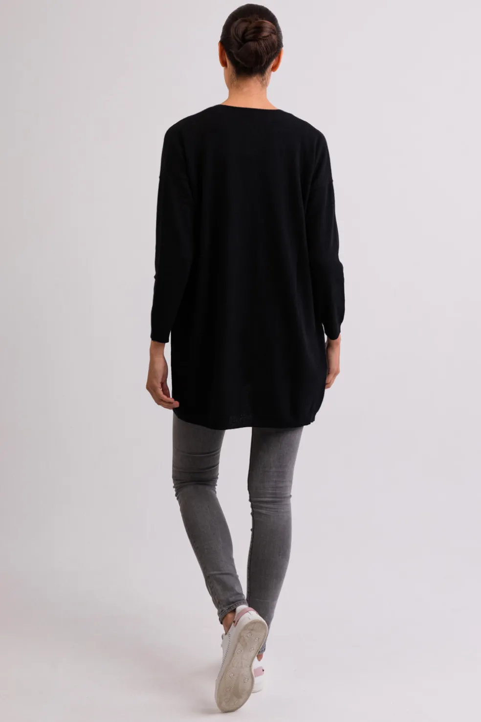 Kaschmir Strickjacke Cardigan Lang schwarz