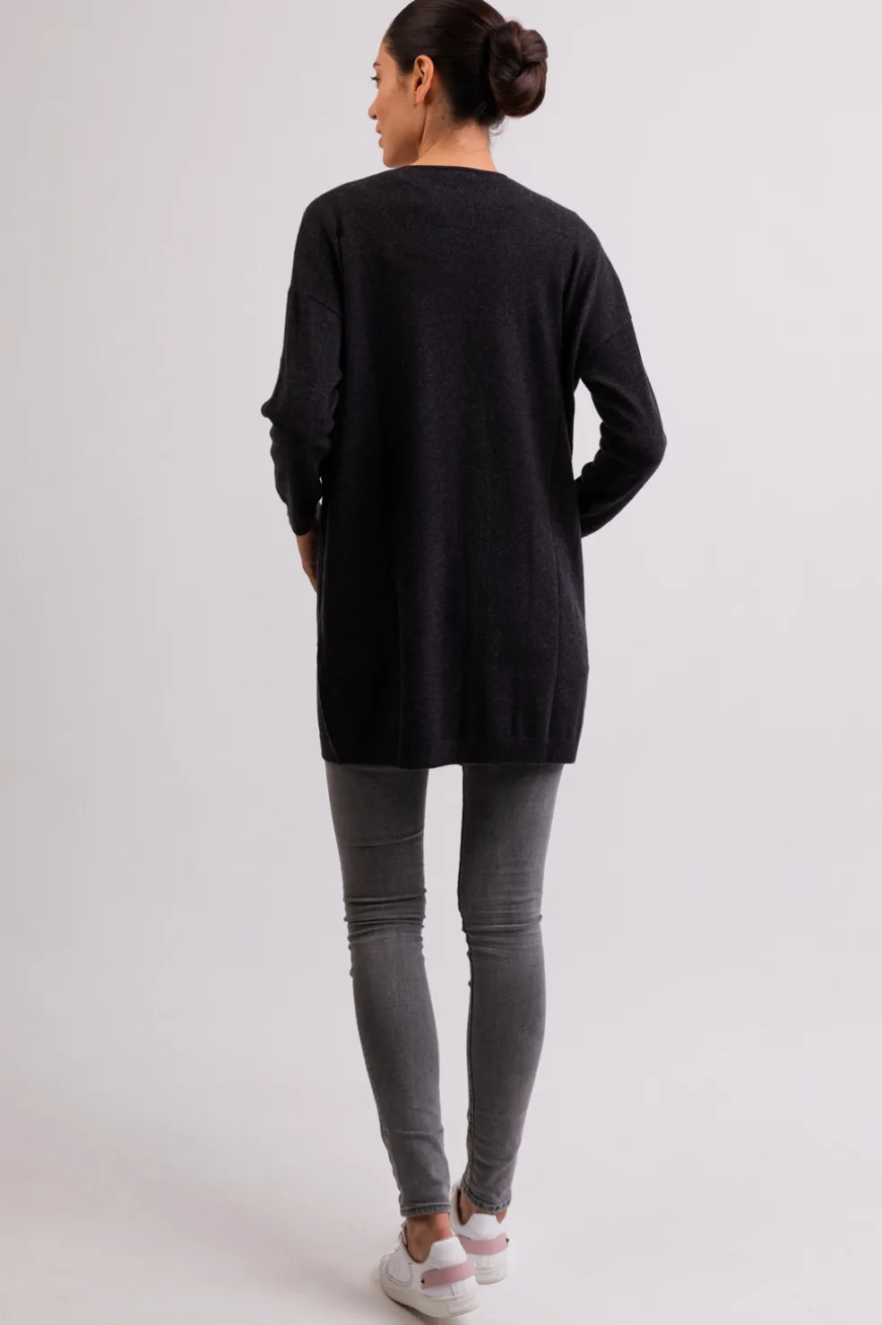 Kaschmir Strickjacke Cardigan Lang dunkel anthrazit