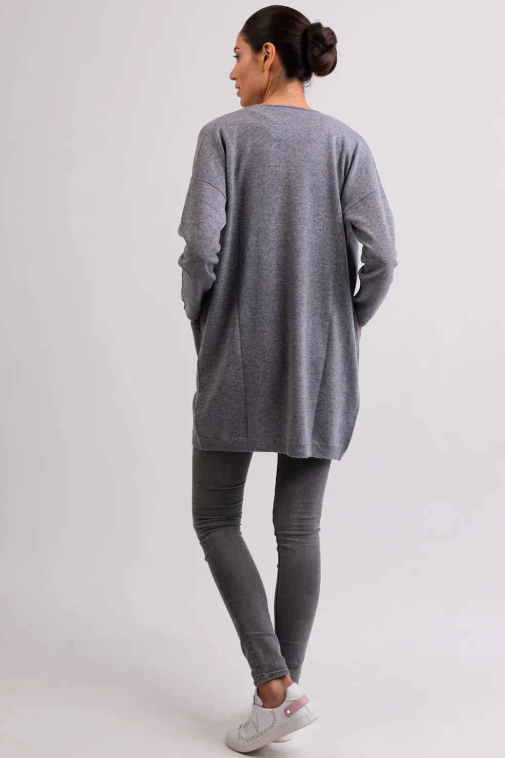 Kaschmir Strickjacke Cardigan Lang grau