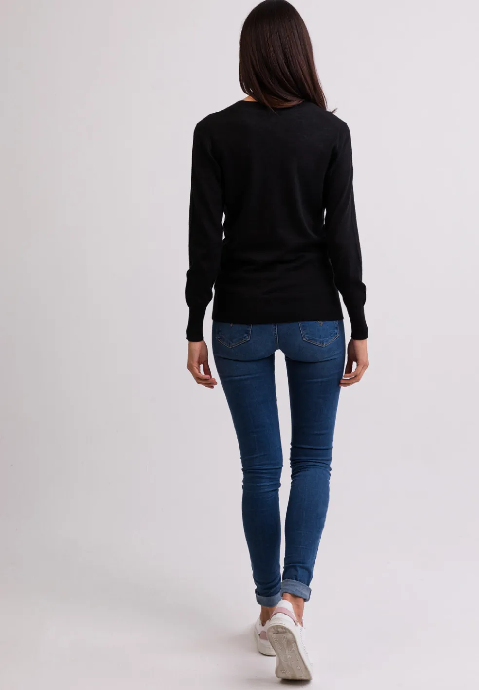Kaschmir Strickjacke Cardigan V-Ausschnitt schwarz (Frühling)