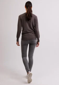 Kaschmir Strickjacke Cardigan V-Ausschnitt taupe melange