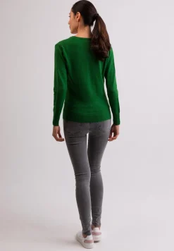 Kaschmir Strickjacke Cardigan V-Ausschnitt grün