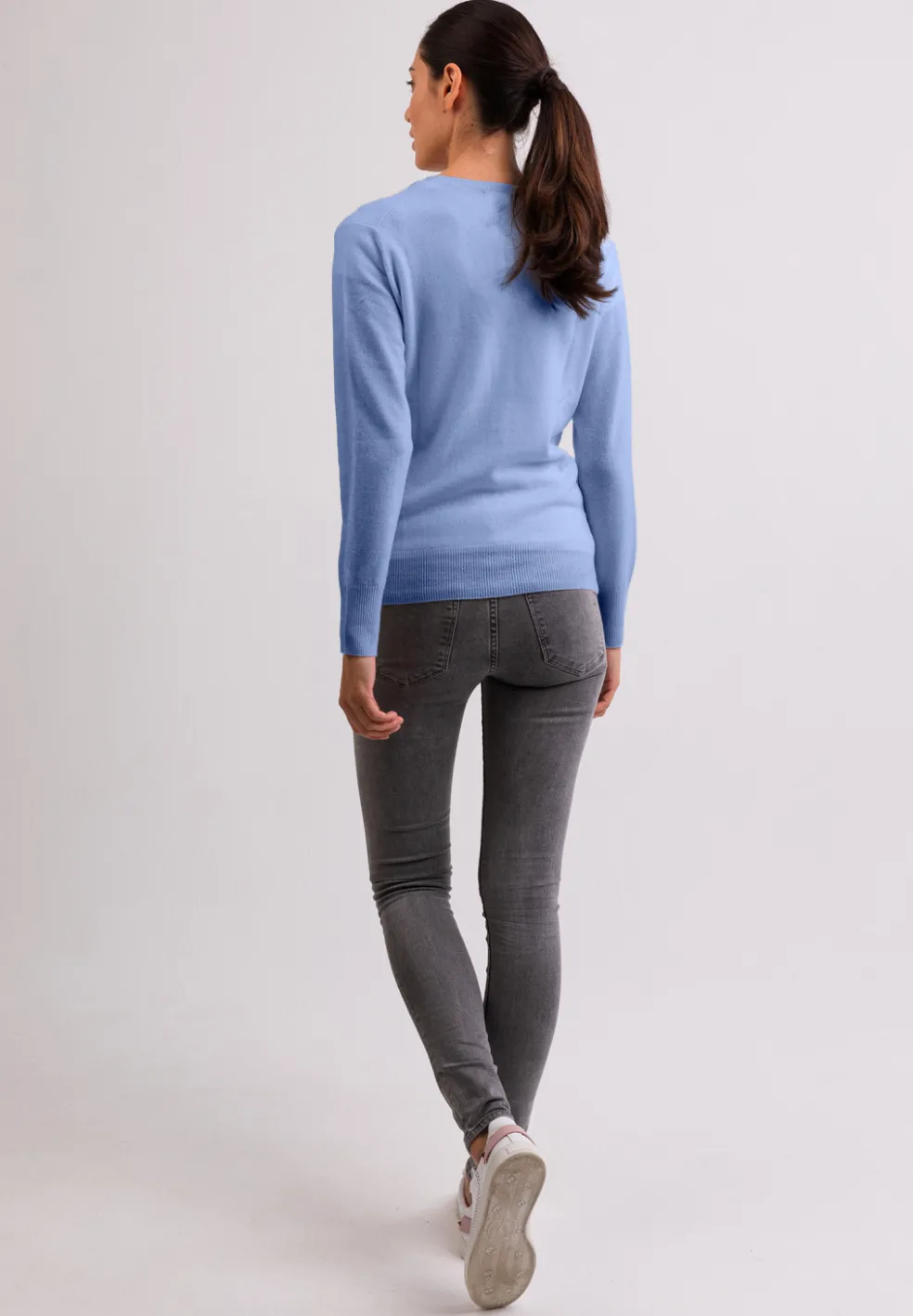 Kaschmir Strickjacke Cardigan V-Ausschnitt hellblau