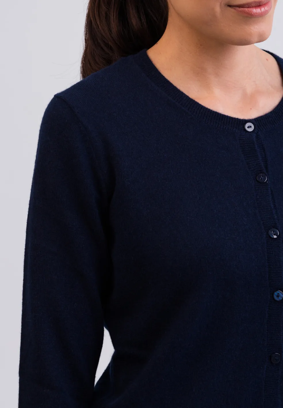 Kaschmir Strickjacke Cardigan Rundhals marine blau
