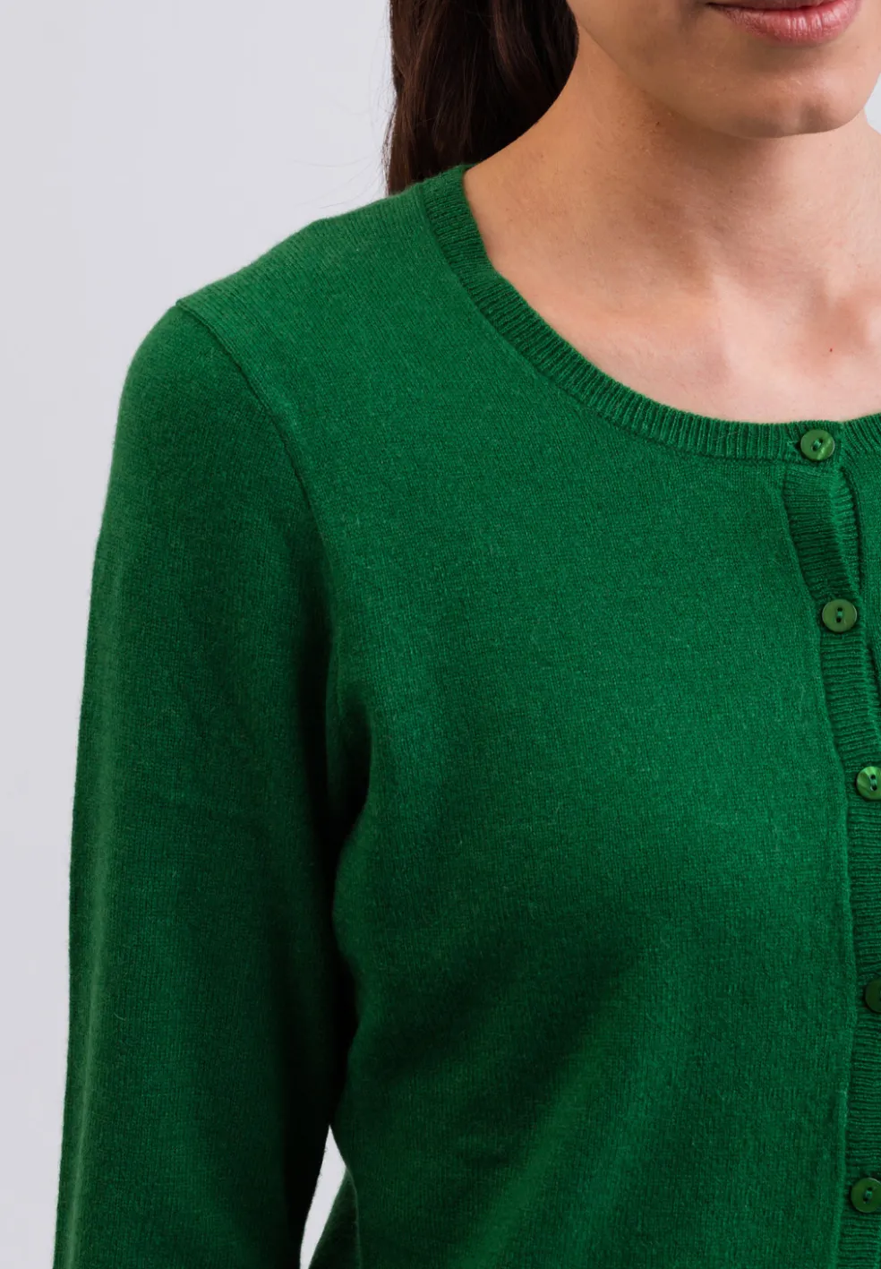 Kaschmir Strickjacke Cardigan Rundhals grün
