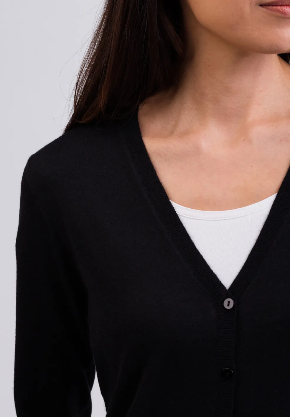 Kaschmir Strickjacke Cardigan V-Ausschnitt schwarz (Frühling)