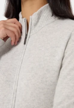 Kaschmir Strickjacke Cardigan mit Reissverschluss hellgrau melange