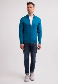 Kaschmir Strickjacke Cardigan mykonos blau (Frühling)