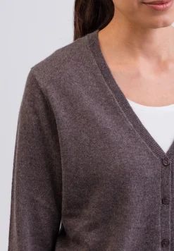 Kaschmir Strickjacke Cardigan V-Ausschnitt taupe melange