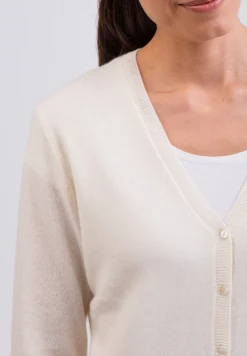 Kaschmir Strickjacke Cardigan V-Ausschnitt weiss