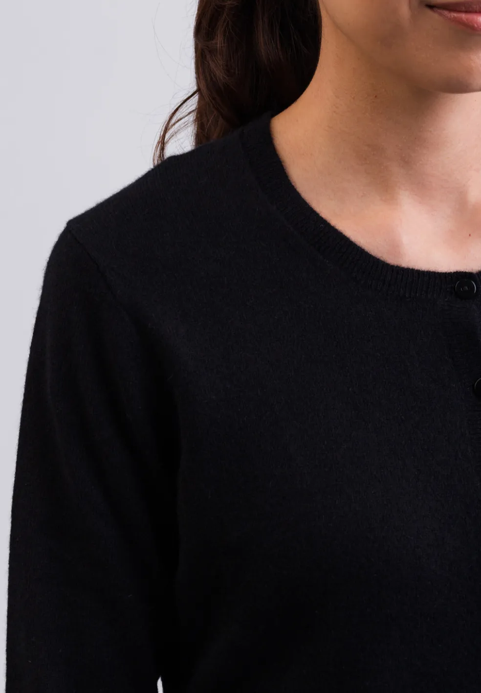 Kaschmir Strickjacke Cardigan Rundhals schwarz