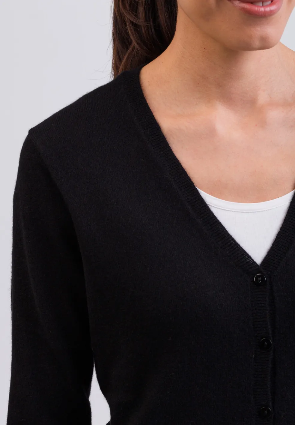 Kaschmir Strickjacke Cardigan V-Ausschnitt schwarz