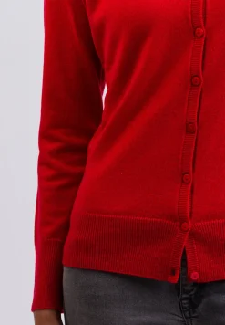 Kaschmir Strickjacke Cardigan Rundhals rot