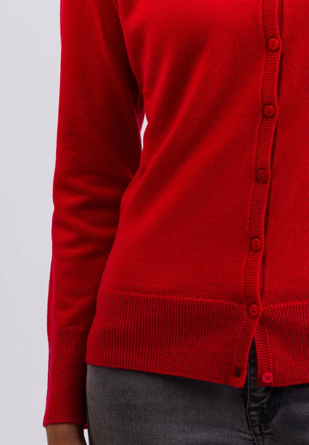 Kaschmir Strickjacke Cardigan Rundhals rot