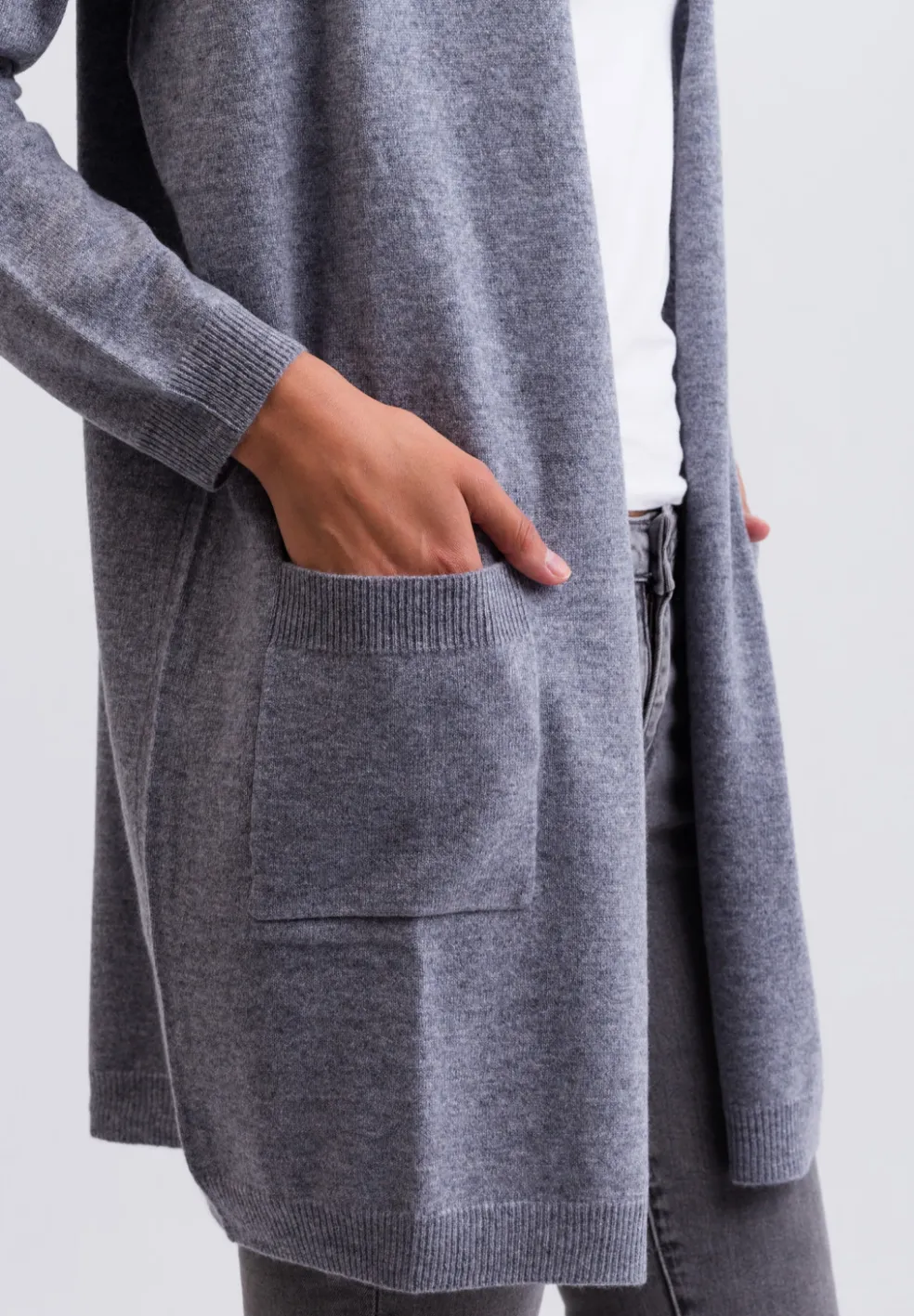 Kaschmir Strickjacke Cardigan Lang grau