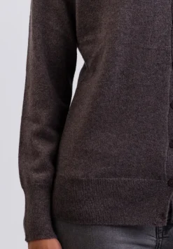 Kaschmir Strickjacke Cardigan V-Ausschnitt taupe melange