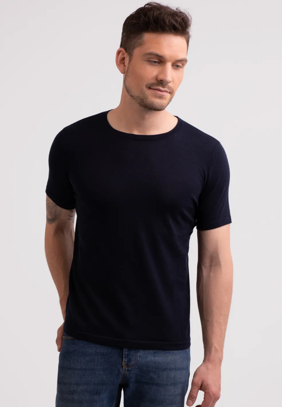 Kaschmir T-Shirt mit Rundhals marine blau